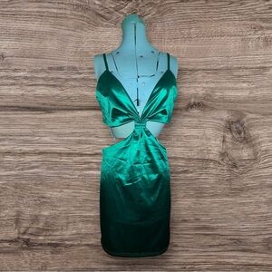 Just Quella Green Satin Cut Out Bodycon Dress Women’s Size 8 10 NWT